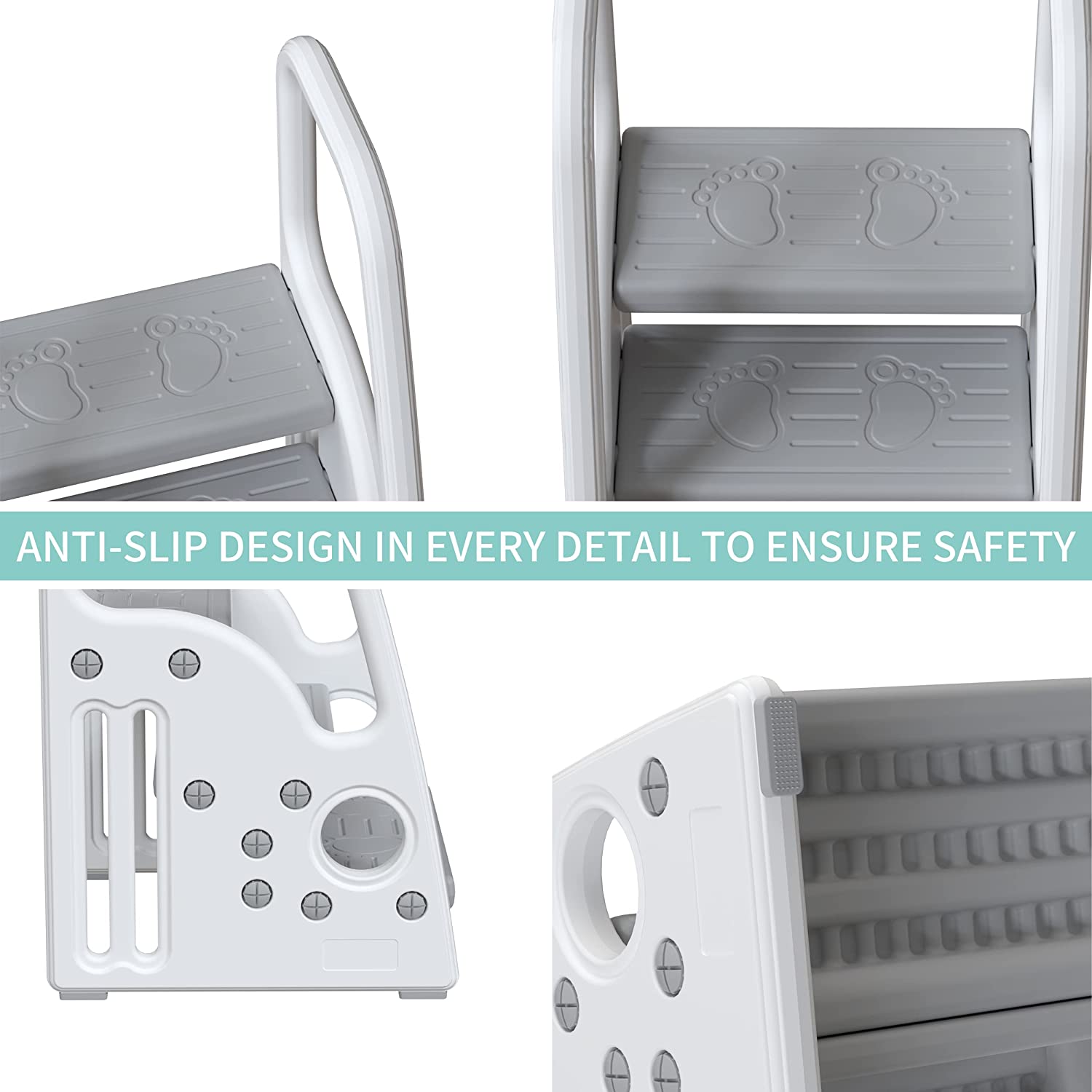 Gupamiga Toddler Step Stool for Kids，Toddler Step Ladder for Step Stool for Bathroom, Kitchen and Toilet Potty Training Learning Helper with Handles (Three Floors)