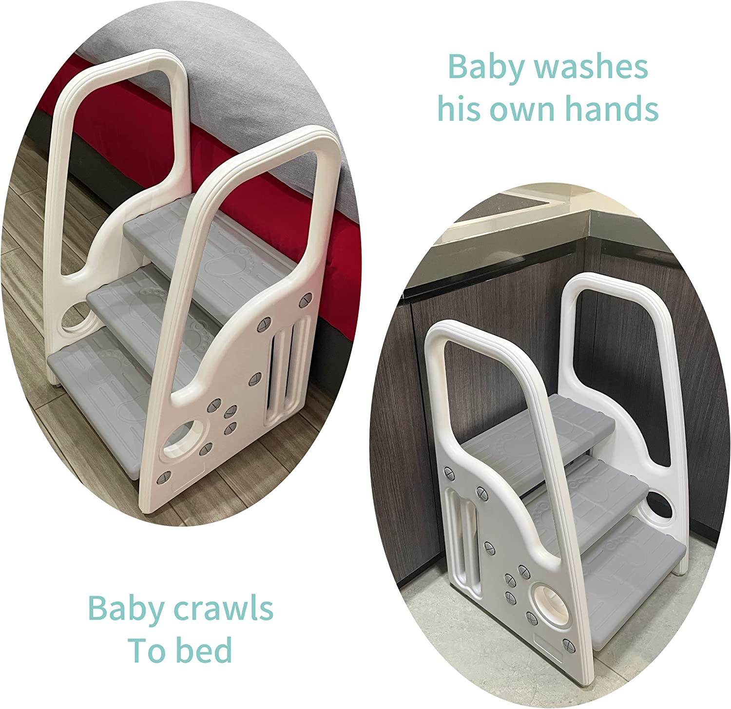 Gupamiga Toddler Step Stool for Kids，Toddler Step Ladder for Step Stool for Bathroom, Kitchen and Toilet Potty Training Learning Helper with Handles (Three Floors)