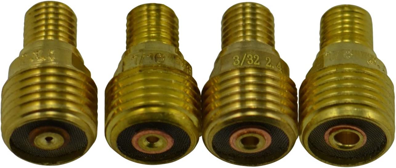 TIG Gas Lens Collet Body Kit 45V42 (0.040” & 1.0mm) 45V43 (1/16” & 1.6mm) 45V44 (3/32” & 2.4mm) 45V45 (1/8” & 3.2mm) For DB PTA SR WP 9 20 25 24 TIG Welding Torch 4pcs