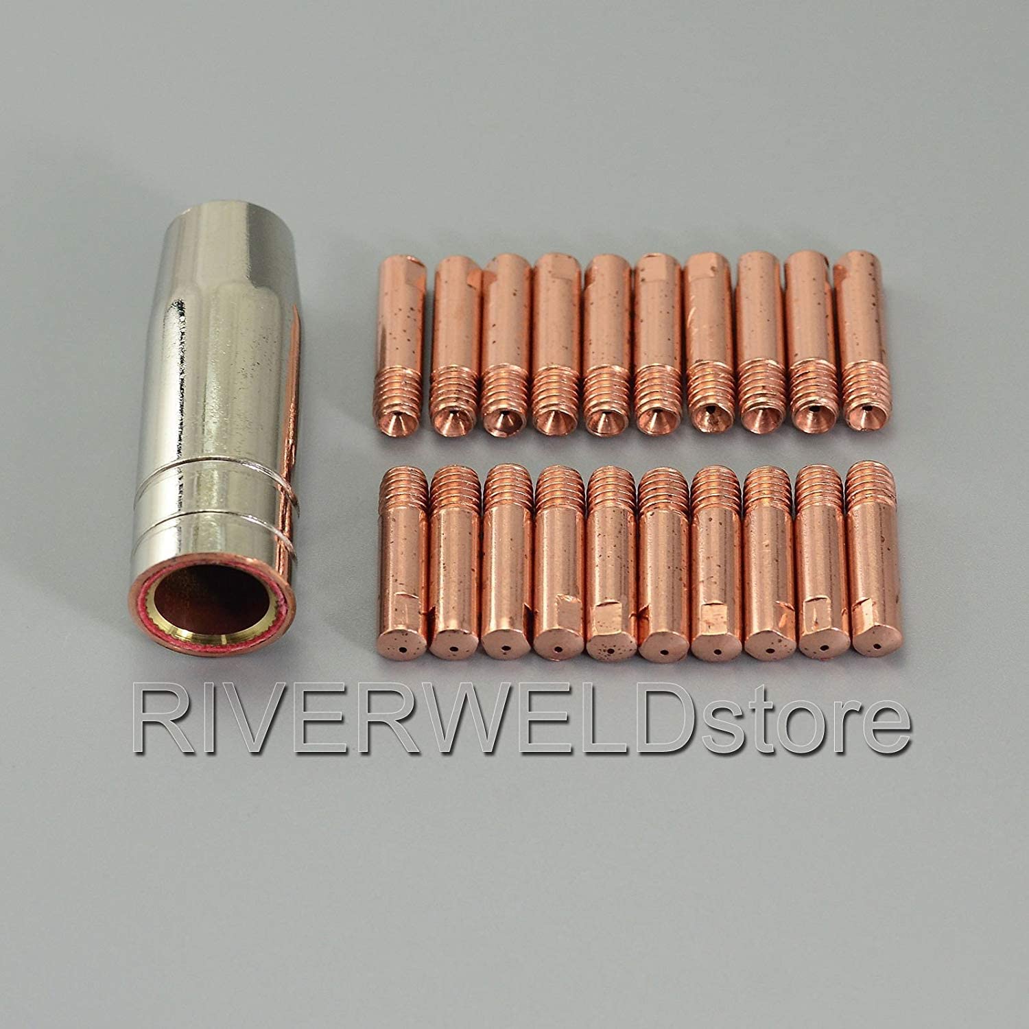 15AK MB15 MAG MIG CO2 Welding Torch Contact Tip 140.0008 M6 x0.6mm 0.0233" Gas Nozzle 145.0075 21pcs