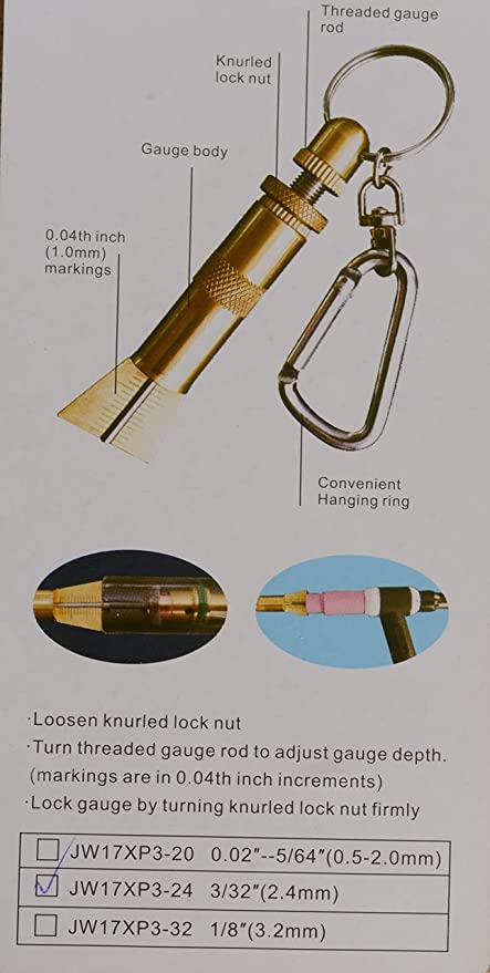 Tungsten Stick-Out Gauge for 2.4mm Tungsten 1pk