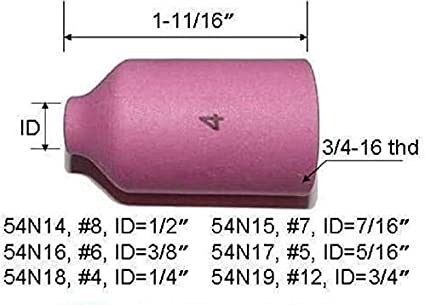 RIVERWELD TIG Gas Lens Ceramic Cup 54N18 (#4, D6.5 * 42mm) for TIG Welding Torch WP 17 18 26 Series in Lincoln Miller ESAB Weldcraft CK Everlast 10pk