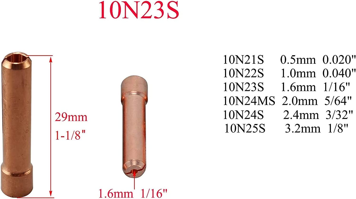 RIVERWELD TIG Stubby Gas Lens 17GL116 1/16'' & Ø1.6mm 10N23S TIG Collet Kit Fit DB SR WP 17 18 26 TIG Welding Torch 10pcs 