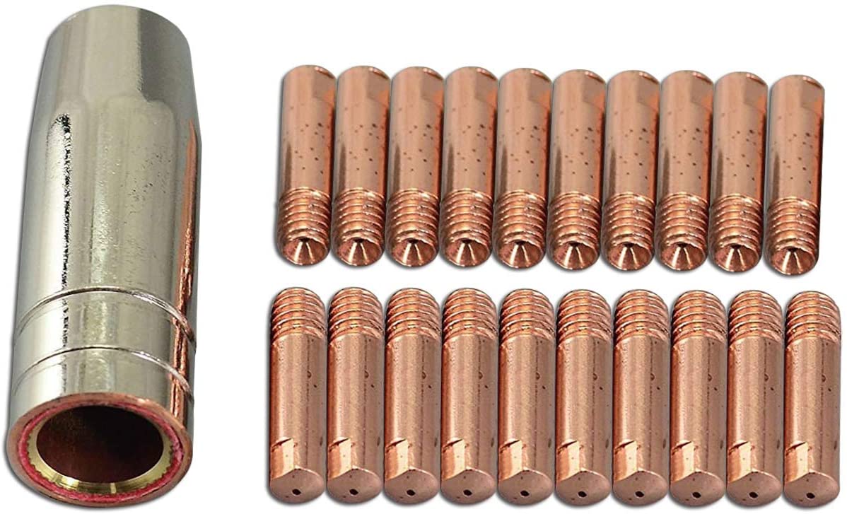 15AK MB15 MAG MIG CO2 Welding Torch Contact Tip 140.0008 M6 x0.6mm 0.0233" Gas Nozzle 145.0075 21pcs 