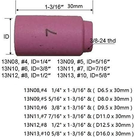 TIG Alumina Nozzle Shield Cup Assorted Size Kit 13N08 13N09 13N10 13N11 13N12 13N13 Fit SR WP 9 20 24 25 TIG Welding Torch 6pcs