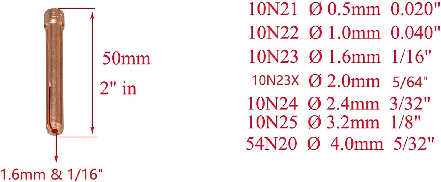 RIVERWELD TIG Collet Body 10N31 10N23 (1/16" & Ø1.6mm) Orifice Inside and Outside 90º Alumina Ceramic Cup Assorted Size kit for SR WP 17 18 26 TIG Welding Torch 10pcs