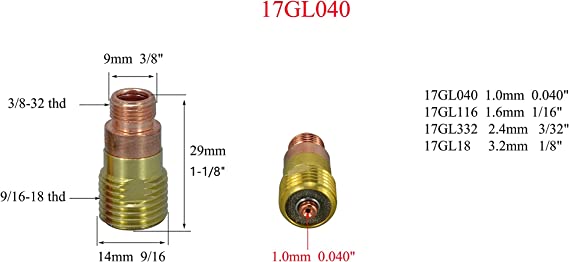 TIG Stubby Gas Lens 17GL040 10N22S (0.040" & 1.0mm") Insulated Cup #10 (5/8" & 16mm) Ceramic Cup 53N58 (#4 1/4??); 53N59 (#5 5/16??) ; 53N60 (#6 3/8??) Kit Fit DB SR WP 17 18 26 TIG Welding Torch 12pcs