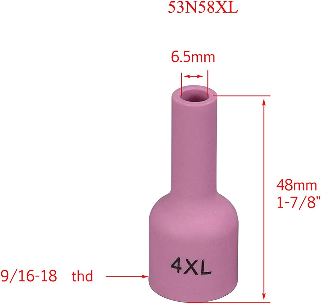 TIG Gas Lens Aluminia Nozzle Ceramic Cup Extra Long 53N58XL (#4XL 1/4" Orifice) for SR WP 9 20 25 TIG Welding Torch 10pk
