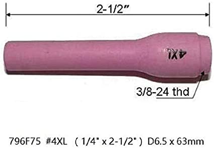 TIG Ceramic Cups Long Assorted Size Kit 796F74 (#3XL D4.0x63mm) 796F75 (#4XL D6.5x63mm) 796F76 (#5XL D8.0x63mm) 796F77 (#6XL D9.5x63mm) Orifice Fit DB SR WP 9 20 25 TIG Welding Torch 10pk