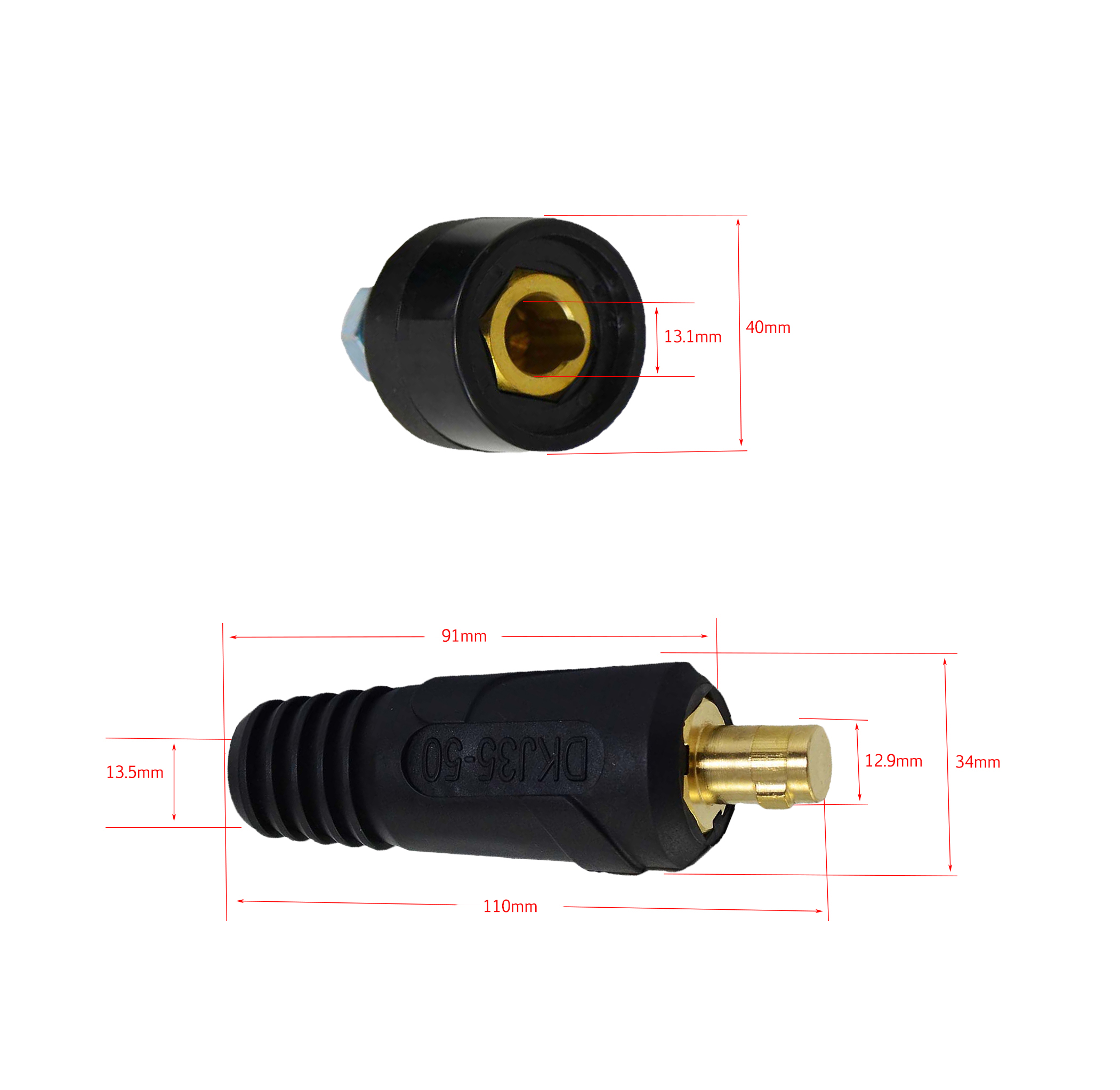RIVERWELD TIG Welding Cable Panel Connector-plug and Socket Dinse Dinze Quick Fitting (4, DKJ35-50 & DKZ35-50)