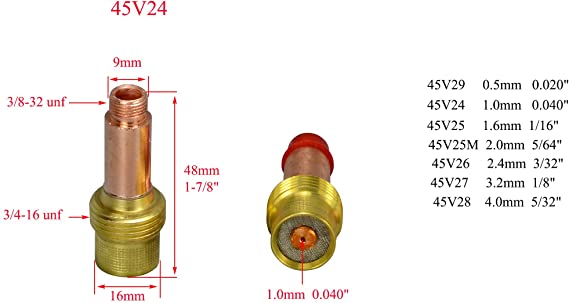 TIG Gas Lens Collet Body & 2 Percent Lanthanated Tungsten Fit DB SR WP 17 18 26 TIG Welding Torch 46pcs