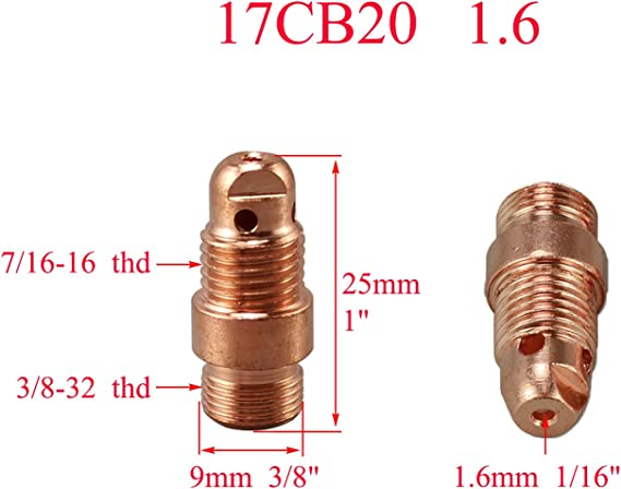 2 Percent Thoriated Tungsten & TIG Collets Body Short 17CB20 Kit Fit PTA CK SR WP 17 18 26 TIG Torch Torch 18pcs