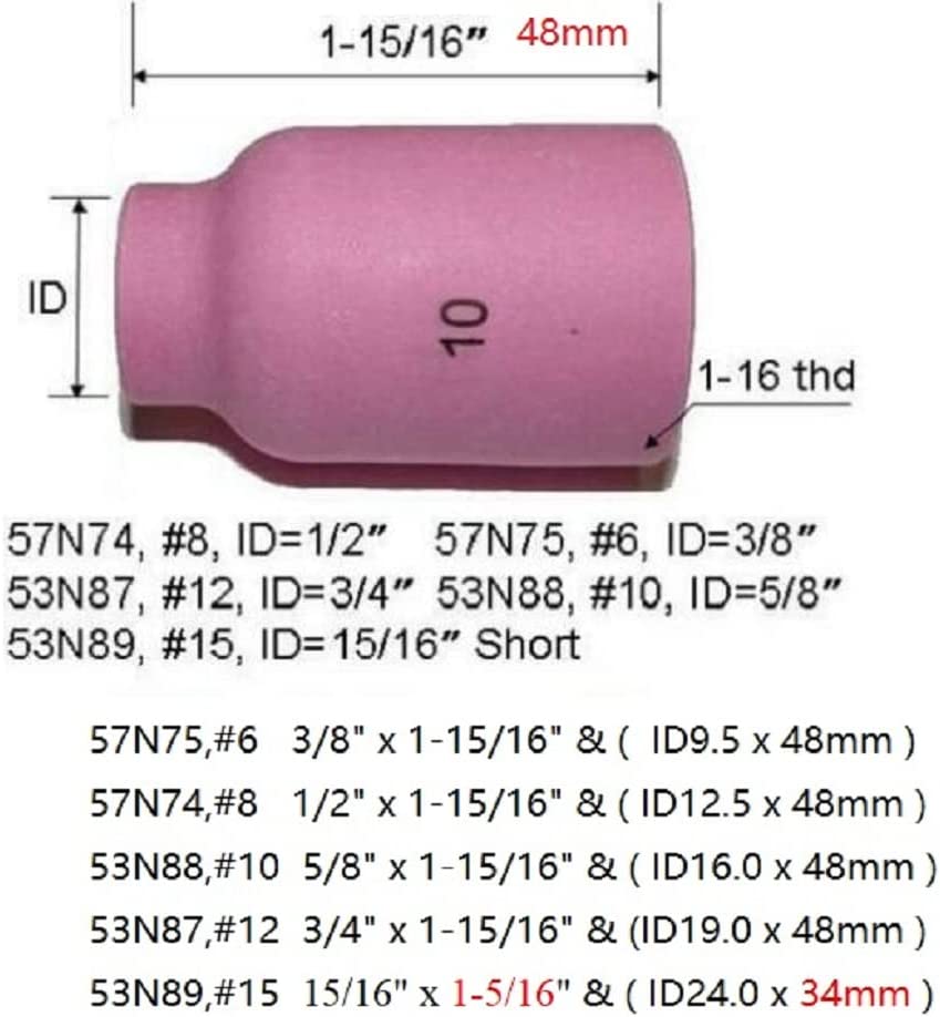 TIG Gas Lens Alumina Nozzle 57N75 57N74 53N87 53N88 53N89 Kit Fit TIG Welding Torch Accessories DB SR WP17 18 26 5pcs
