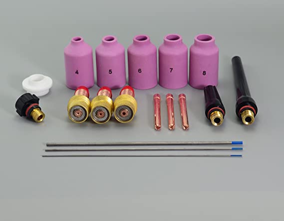 TIG Gas Lens Collets Bodies Lanthanate?d WL20 Sky Blue TIG Welding Tungsten Electrode Kit Fit PTA DB SR WP 17 18 26 TIG Welding Torch 18pcs