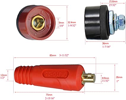 TIG Welding Cable Panel Plug and Connector DKJ10-25 200Amp Quick Mount