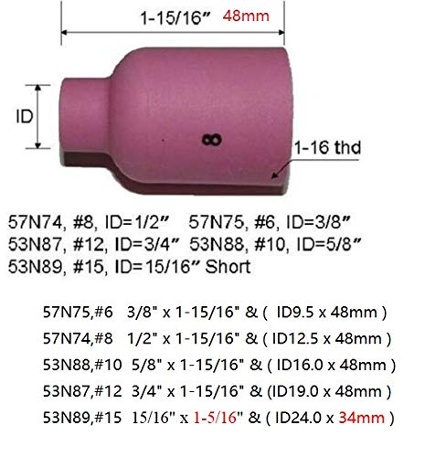 RIVERWELD 57N74#8 1/2" Orifice Large TIG Gas Lens Alumina Nozzle Ceramic Cups Fit SR DB WP 9 17 20 18 26 TIG Welding Torch 5pk