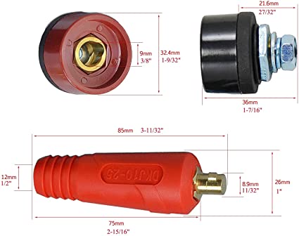 RIVERWELD TIG Welding Cable Panel Connector Socket Quick Fitting Red Black DKZ10-25 4pcs