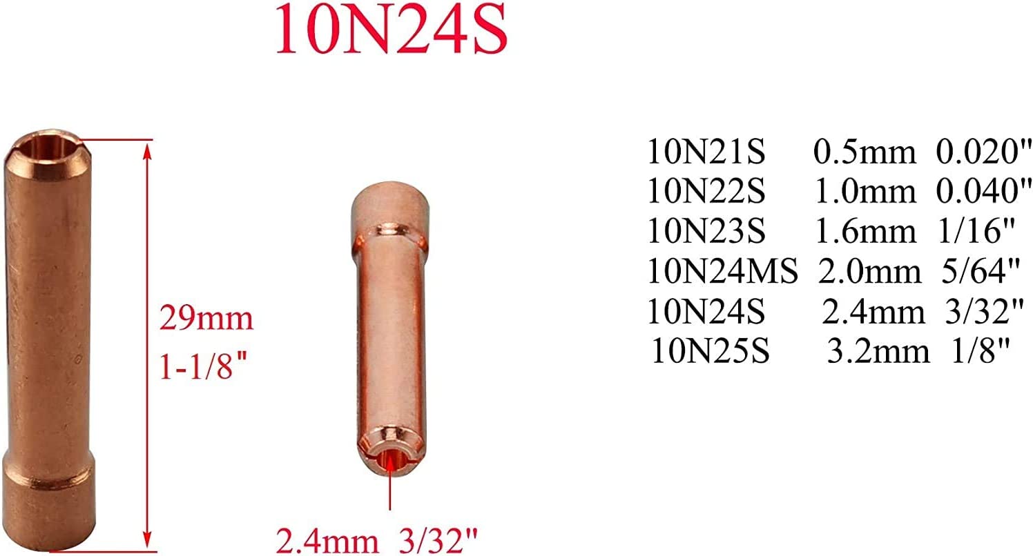 RIVERWELD TIG Stubby Gas Lens 17GL332 3/32'' Ø2.4mm 10N24S & TIG Collet Kit Fit DB SR WP 17 18 26 TIG Welding Torch (20pcs, 3/32'' Ø2.4mm) 