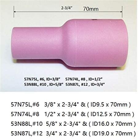 RIVERWELD Long Large TIG Gas Lens Alumina Nozzle Ceramic Cup 57N74L (# 8, 1/2 ") for TIG Welding Torch WP 9 17 18 20 25 26 Series in Lincoln Miller ESAB Weldcraft CK Everlast 10pk