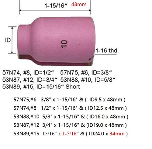 RIVERWELD 53N88#10 5/8" Orifice Large TIG Gas Lens Alumina Nozzle Ceramic Cups Fit SR DB WP 9 17 20 18 26 TIG Welding Torch 5pk