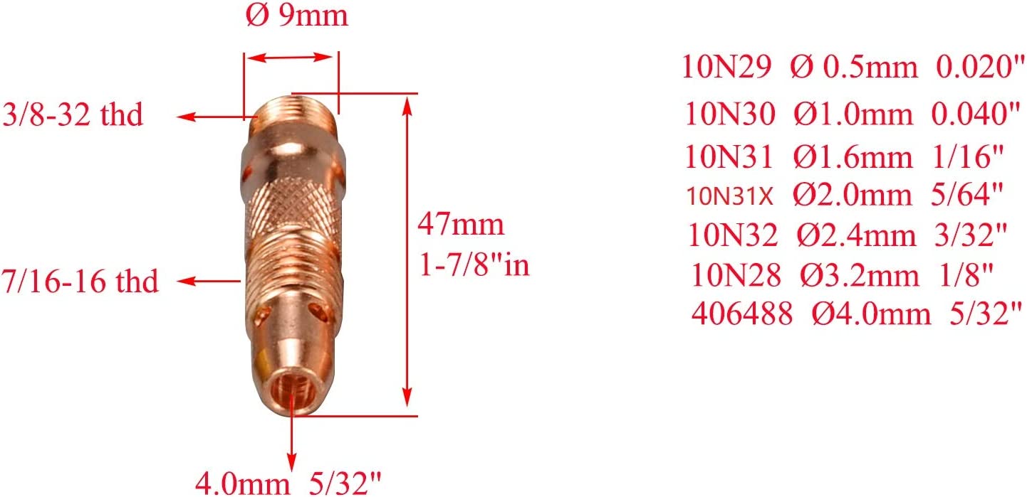 TIG Collet Body 406488 (5/32" & 4.0mm Orifice) Fit SR WP 17 18 26 TIG Welding Torch 10pk
