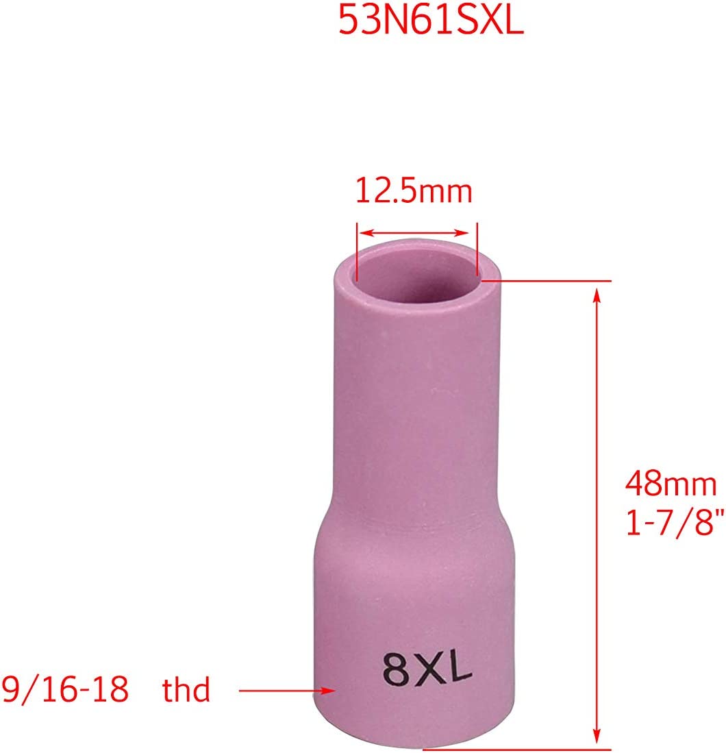 TIG Gas Lens Aluminia Nozzle Ceramic Cup Extra Long 53N61SXL (# 8XL 1/2" Orifice) for SR WP 9 20 25 TIG Welding Torch 10pk