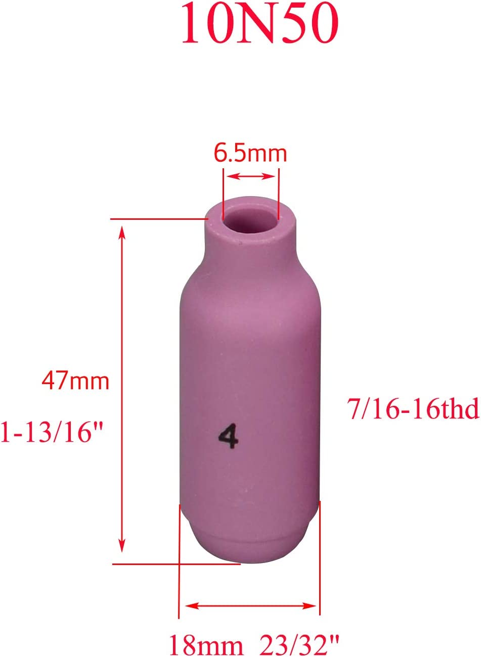 TIG Alumina Nozzle Ceramic Cup 10N49#5 (5/16?? & ID8.0mm), 10N48#6 (3/8" & ID9.5mm), 10N47#7 (7/16" & ID11.0mm), 10N46#8 (1/2" & ID12.5mm) Assorted size Kit WP 17 18 26 TIG Welding Torch 5pcs