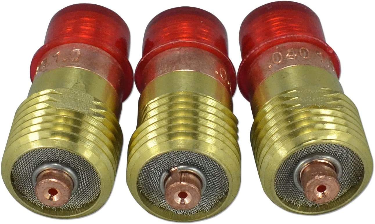 RIVERWELD TIG Stubby Gas Lens 17GL040 0.040'' & Ø1.0mm 10N22S TIG Collet Kit Fit DB SR WP 17 18 26 TIG Welding Torch 10pcs 