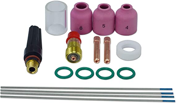 TIG Stubby Gas Lens 17GL116 Insulated Glass Cup & 2 Lanthanated Tungsten Electrode Kit Fit DB SR WP 17 18 26 TIG Welding Torch 17pcs