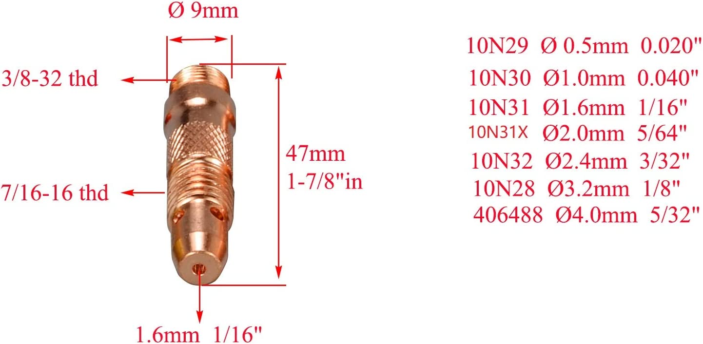 TIG Collet Body TIG Back Cap and 2 Percent Thoriated TIG Tungsten Electrode Kit Fit WP 17 18 26 TIG Welding Torch Consumables Accessories 22pcs
