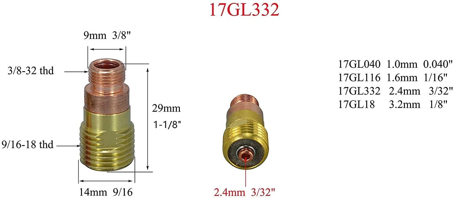 RIVERWELD TIG Stubby Gas Lens 17GL332 3/32'' Ø2.4mm 10N24S & TIG Collet Kit Fit DB SR WP 17 18 26 TIG Welding Torch (20pcs, 3/32'' Ø2.4mm) 