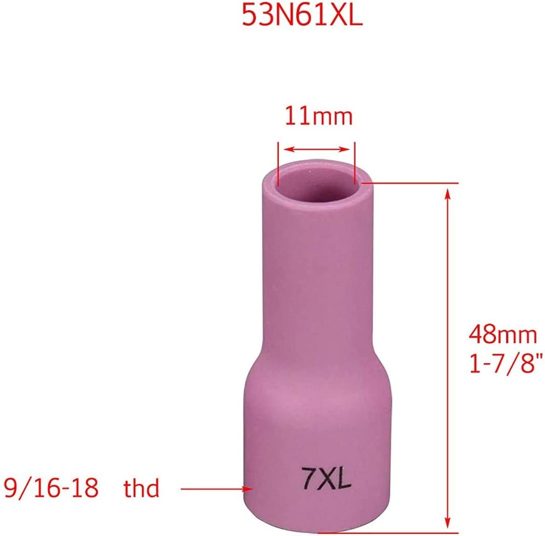 TIG Gas Lens Ceramic Cup Extra Long Kit 53N58XL (#4XL 1/4") 53N59XL (#5XL 5/16") 53N60XL (#6XL 3/8") 53N61XL (#7XL 7/16") 53N61SXL (#8XL 1/2") for SR WP 9 20 25 TIG Welding Torch 10pcs