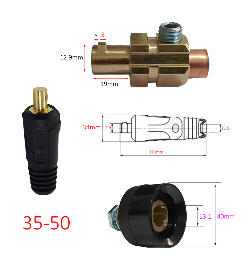 RIVERWELD TIG Welding Cable Panel Connector-plug and Socket Dinse Dinze Quick Fitting (4, DKJ35-50 & DKZ35-50)