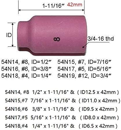TIG Gas Lens 45V25 10N23 1/16" 45V26 10N24 3/32" 45V27 10N25 1/8” Ceramic Cup 54N14, 8 1/2" 54N15,#7 7/16";54N16,#6 3/8" Lanthanate​d Tungsten WL20 Sky Blue WP 17 18 26 TIG Welding Torch 51pcs