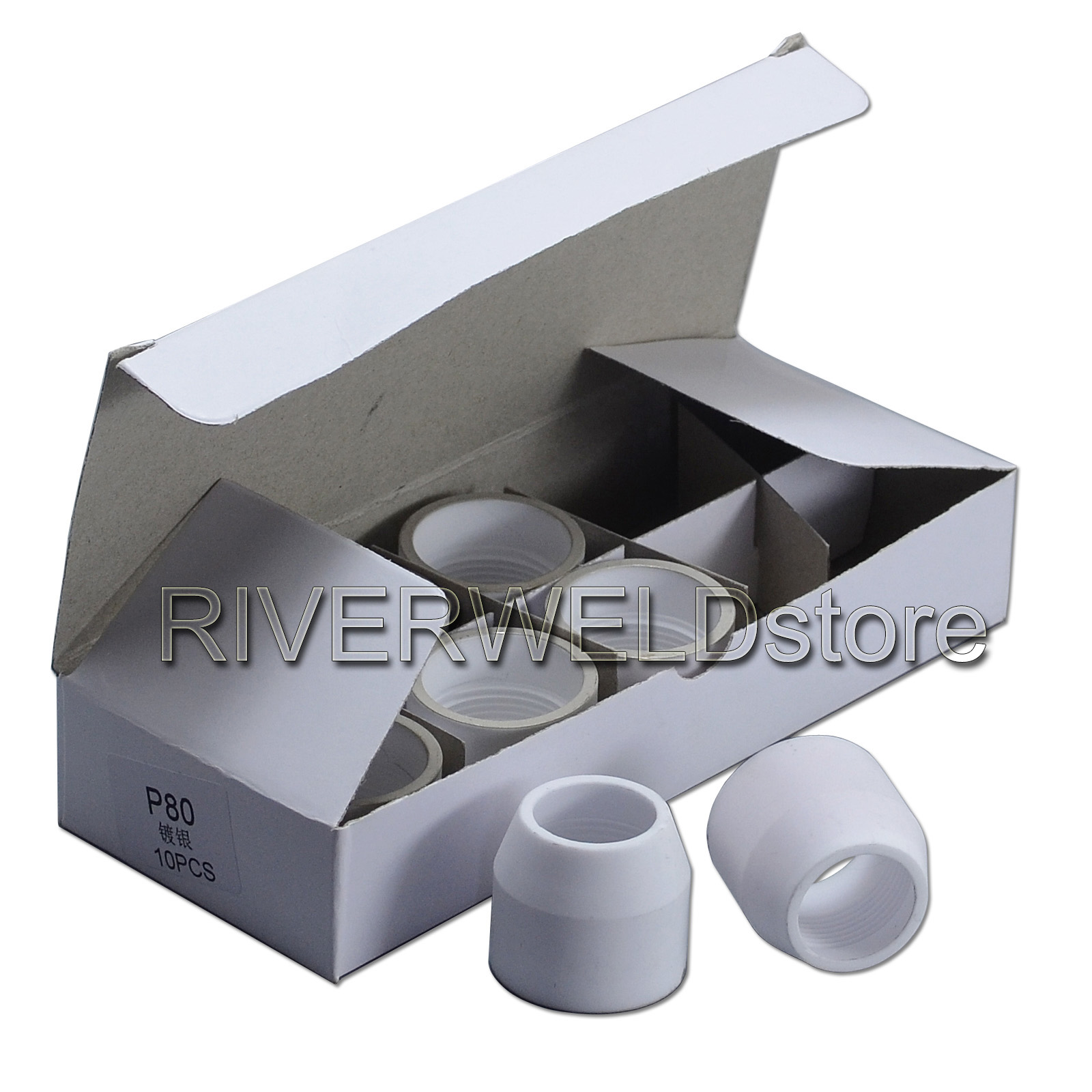 RIVERWELD P-80 Plasma Cutting Torch Consumables Plasma Tip Electrodes kit (Ceramic Cup Silver-Gilt 10pk)