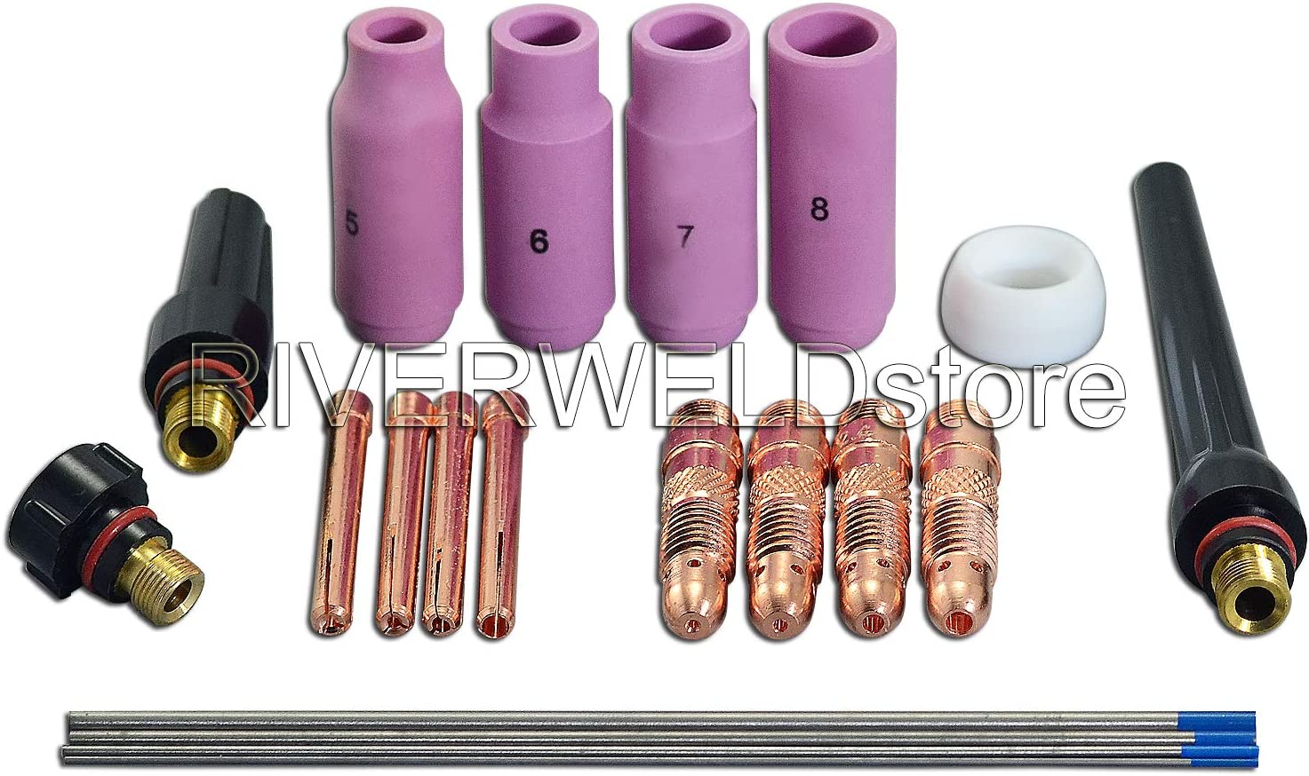 TIG Collet body 2 Percent Lanthanated Tungsten Electrode Kit Fit QQ300 DB PTA SR WP CK 17 18 26 TIG Welding Torch 20pcs