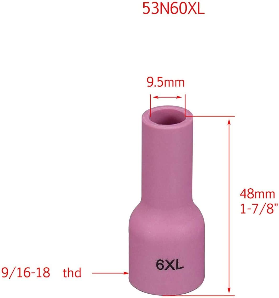 TIG Gas Lens Ceramic Cup Extra Long Kit 53N58XL (#4XL 1/4") 53N59XL (#5XL 5/16") 53N60XL (#6XL 3/8") 53N61XL (#7XL 7/16") 53N61SXL (#8XL 1/2") for SR WP 9 20 25 TIG Welding Torch 10pcs