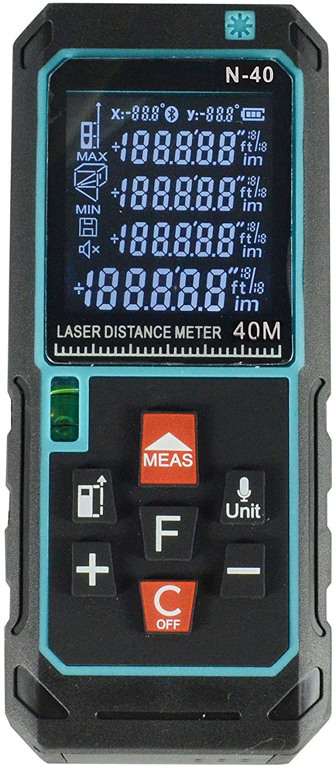RIVERWELD 131 ft Laser Distance Meter Measure unit selection M/Inch/Feet Laser class II Storage of historical data Pythagorean theorem calculation (131 ft / 40M)