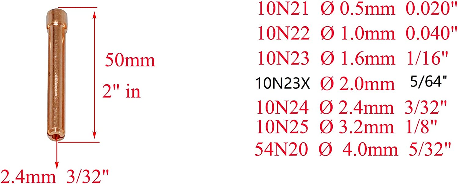 TIG Collet 10N24 (3/32" & 2.4mm Orifice) For QQ300 PTA DB SR WP 17 18 26 TIG Welding Torch 10pk