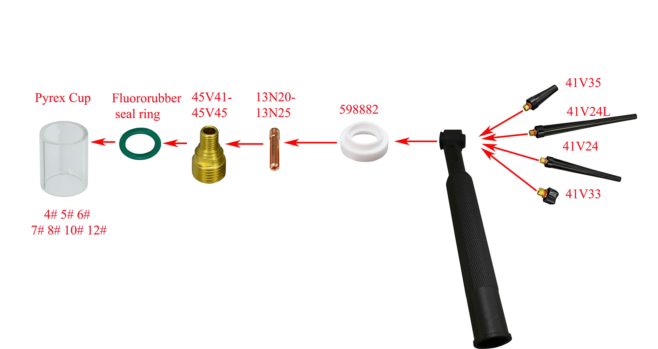 TIG Collets 13N23 (3/32" & 2.4mm Orifice) Fit DB PTA SR WP 9 20 25 TIG Welding Torch 10pk