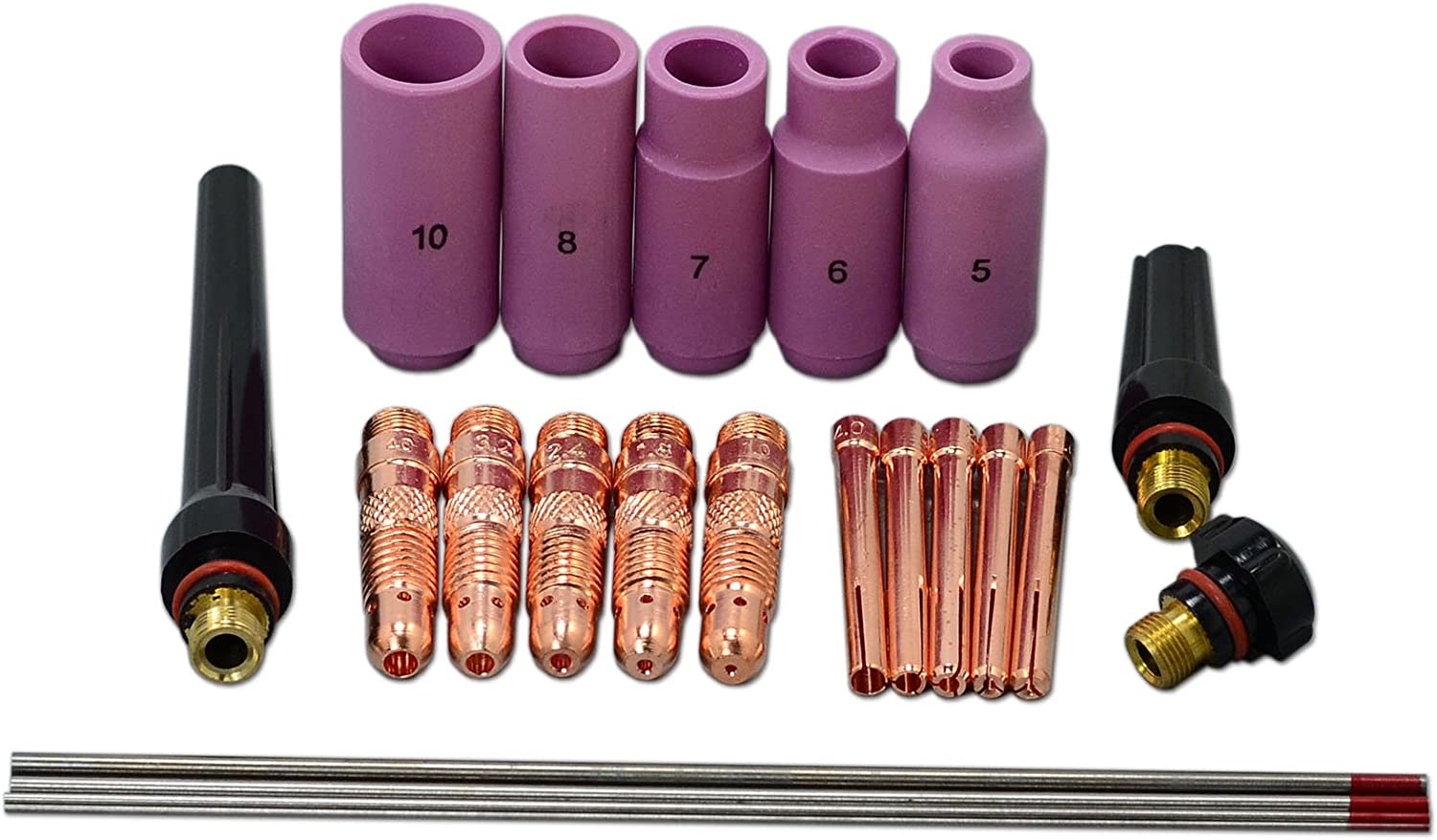 TIG Collet Body TIG Back Cap and 2 Percent Thoriated TIG Tungsten Electrode Kit Fit WP 17 18 26 TIG Welding Torch Consumables Accessories 22pcs