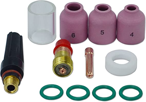 TIG Stubby Gas Lens 17GL040 10N22S (0.040" & 1.0mm") Insulated Cup #10 (5/8" & 16mm) Ceramic Cup 53N58 (#4 1/4”); 53N59 (#5 5/16”) ; 53N60 (#6 3/8”) Kit Fit DB SR WP 17 18 26 TIG Welding Torch 12pcs