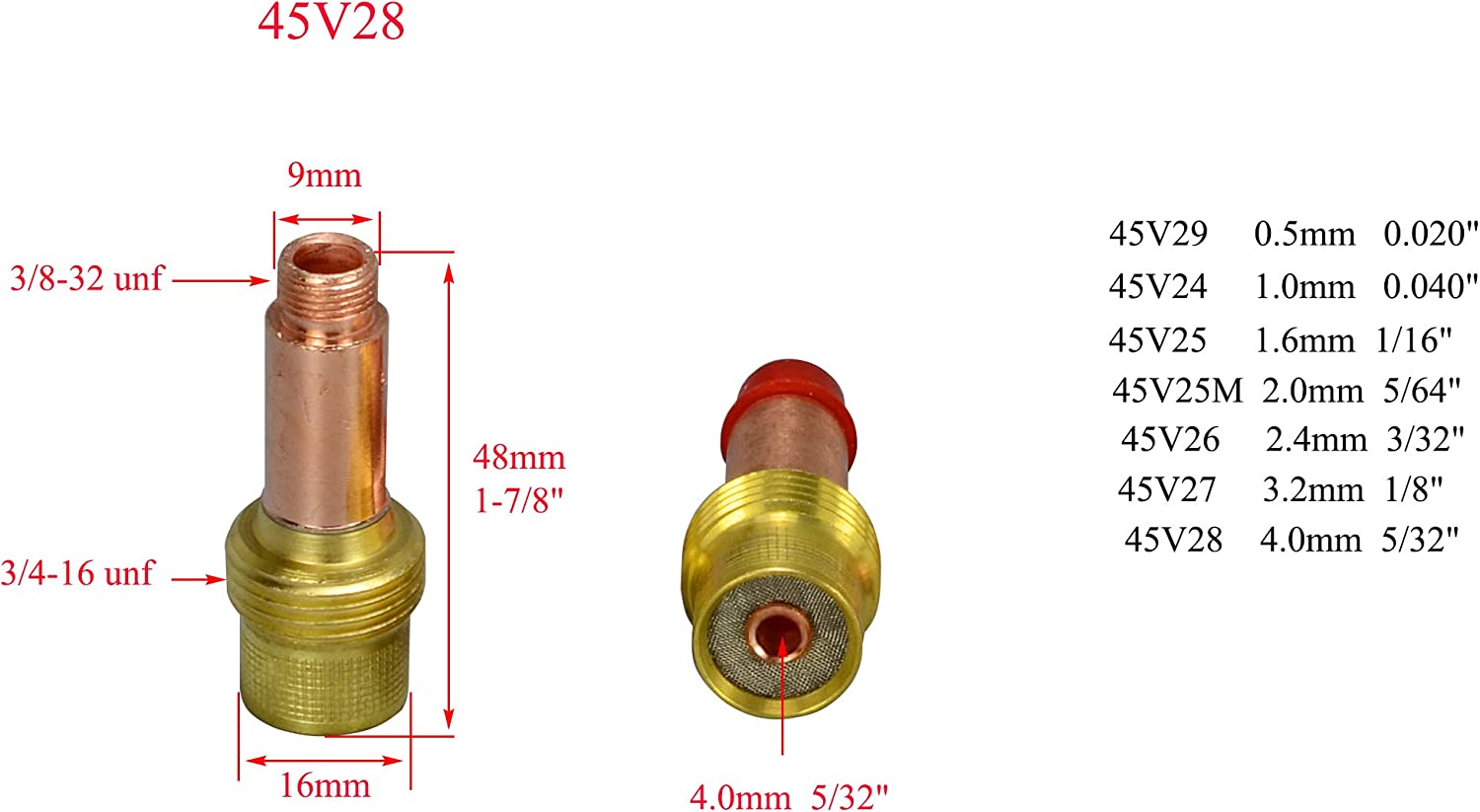RIVERWELD TIG Gas Lens Collets Body Fit DB SR WP 17 18 26 TIG Welding Torch (Kit (0.040",1/16",3/32",1/8",5/32"))
