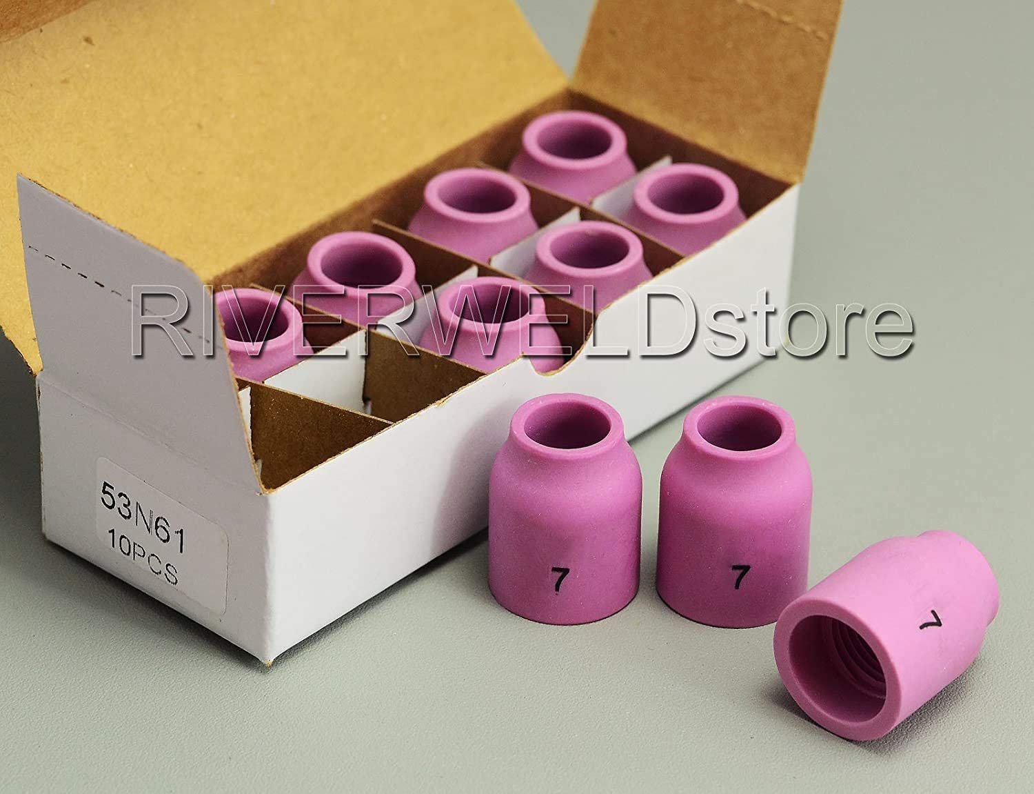 RIVERWELD TIG Gas Lens Alumina Nozzle Ceramic Cup Fit PTA DB SR WP 9 20 24 25 TIG Welding Torch (53N61 (#7 7/16") 10pk)