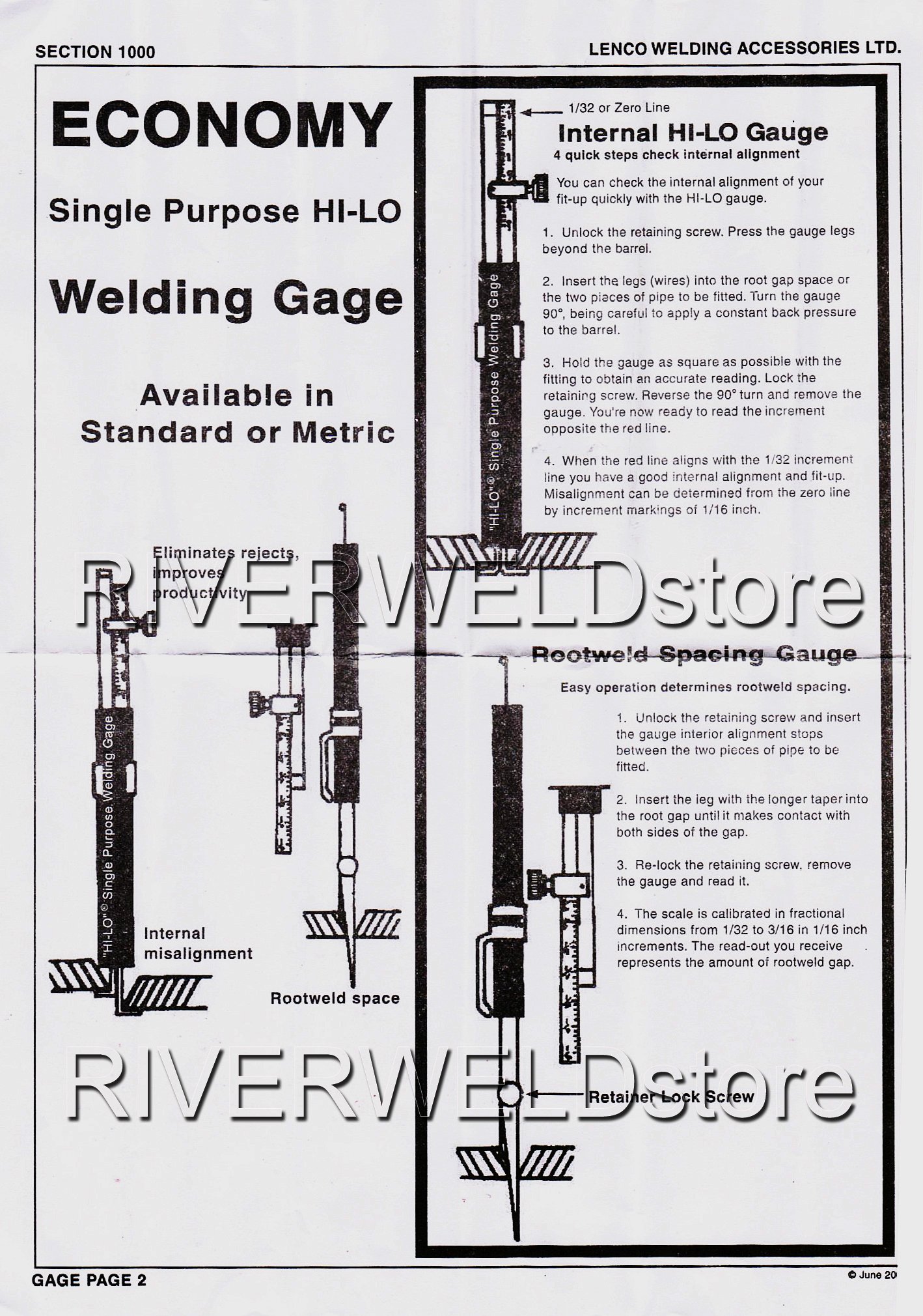 Hi-lo Welding Gauge Gage Internal Single Purpose Root Gap Inch