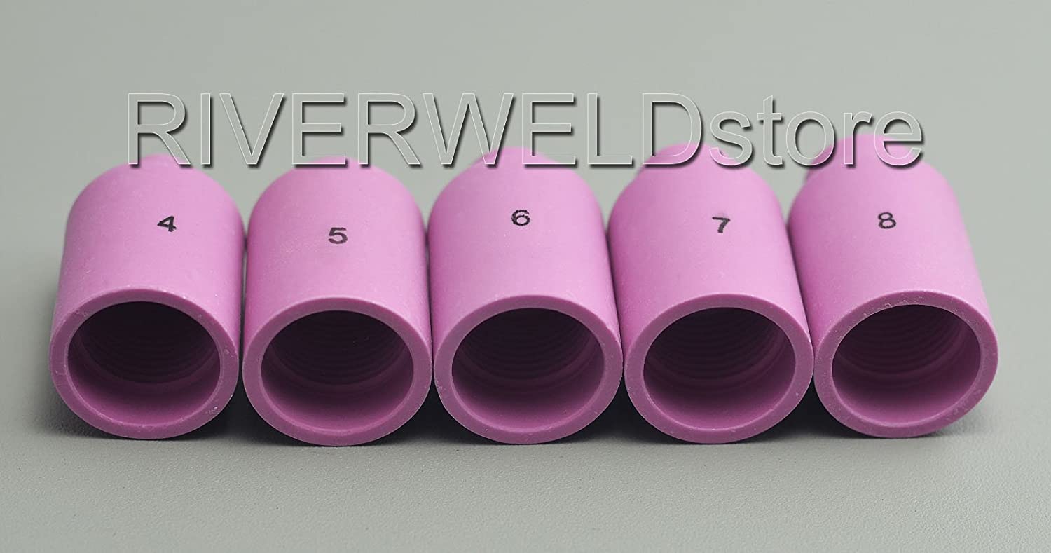 TIG Alumina Gas Lens Nozzle Ceramic Cup 54N14 (#8, 1/2") 54N15 (#7, 7/16") 54N16 (#6, 3/8") 54N17 (#5, 5/16") 54N18 (#4, 1/4") Kit Fit SR DTA DB WP 17 18 26 TIG Welding Torch 5pcs