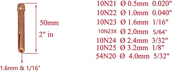TIG Gas Lens 45V24 10N22 0.040" 45V25 10N23 1/16" 45V26 10N24 3/32" 45V27 10N25 1/8?? Ceramic Cup 54N14, 8 1/2"; 54N15,#7 7/16";54N16,#6 3/8" 54N17#5 54N18#4 for WP 17 18 26 TIG Welding Torch 43pcs