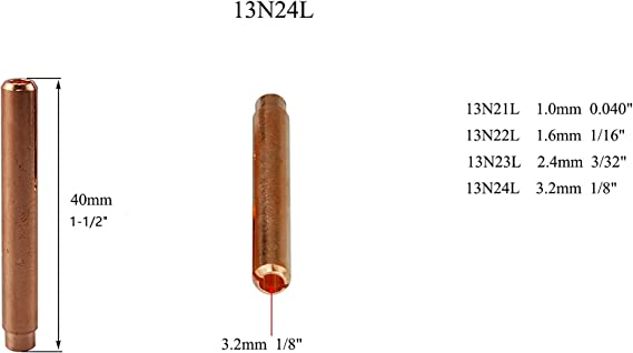 RIVERWELD TIG Jumbo Gas Lens Collet Bodies Large Diameter 1N21L (.040") 13N22L (1/16") 13N23L (3/32') 13N24L (1/8)" Fit SR WP 9 20 25 TIG Welding Torch (Long TIG Collet Kit 4pcs)