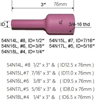 TIG Gas Lens 45V24 10N22 040" 45V25 10N23 1/16" 45V26 10N24 3/32" 45V27 10N25 1/8" Ceramic Cup 54N14, 54N15 54N16,#6 3/8" 54N17,#5 5/16"; 54N18,#4 1/4" for WP 17 18 26 TIG Welding Torch 19pcs