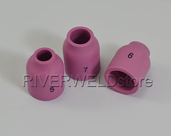 TIG Gas Lens Collet body 45V43 13N22 (1/16"& 1.6mm) 45V44 13N23 (3/32"& 2.4mm) 45V45 13N24 (1/8"& 3.2mm) Ceramic Cup 53N59#5 5/16" 53N60#6 3/8" 53N61#7 7/16" Fit WP 9 20 25 TIG Welding Torch 9pcs